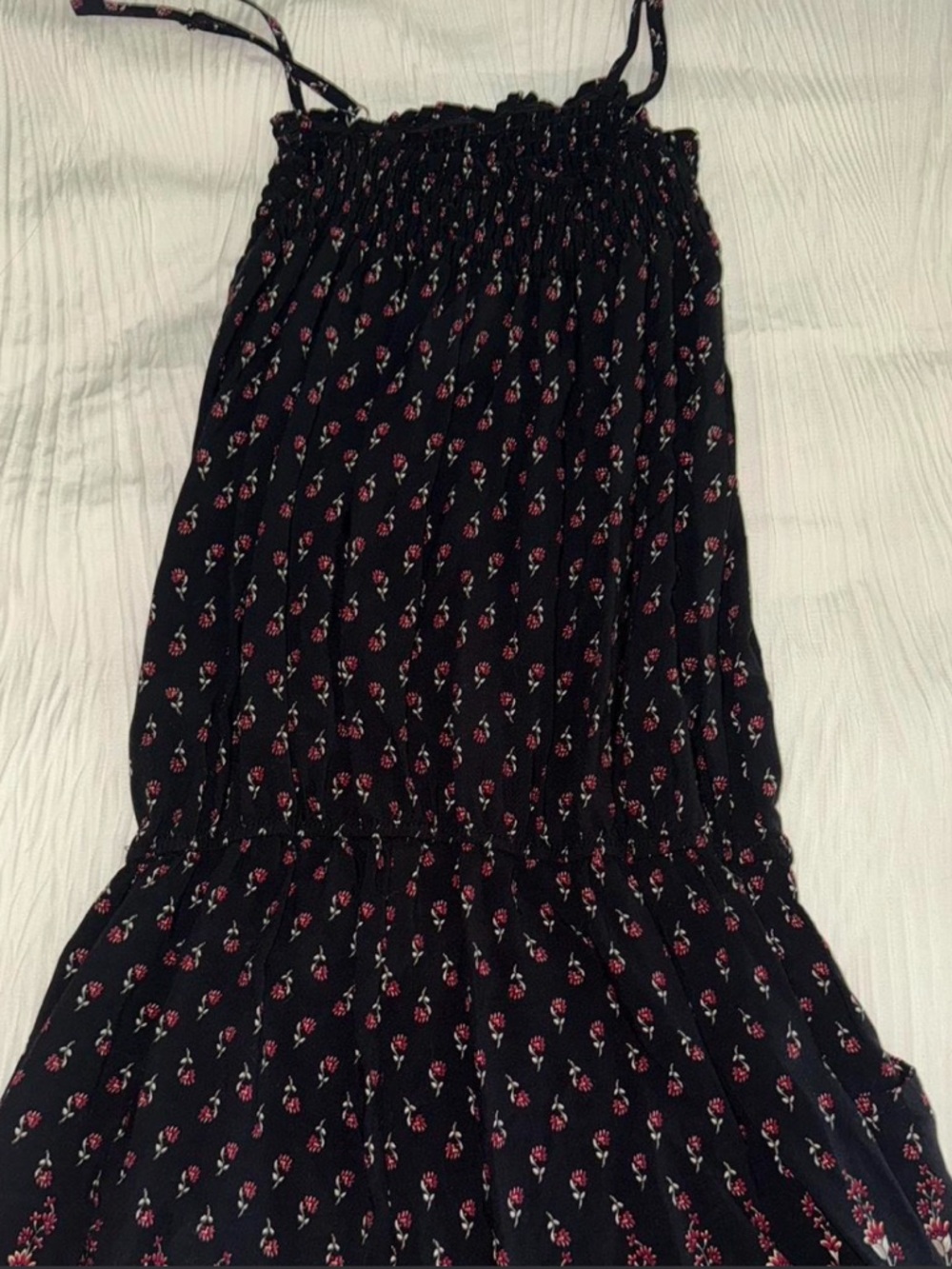 Black Floral Smocked Sundress with Pink Rose Print
